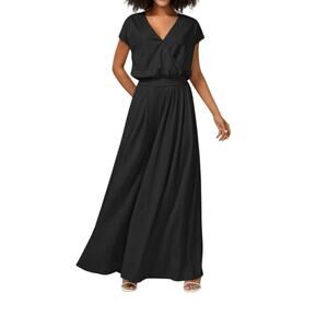 Halara Black V-Neck Short Sleeve Side Pocket Wide Leg Jumpsuit sz Large